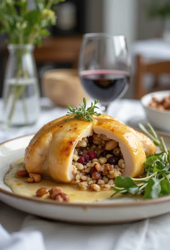 Stuffed quail with wild rice servert på en tallerken