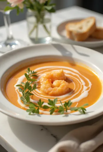 Bisque med hvitvin, skalldyrsuppe med rik fløte
