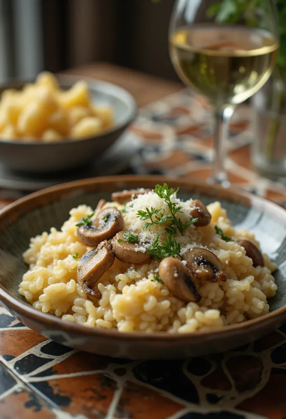 Sopprisotto servert med friske urter og parmesanost
