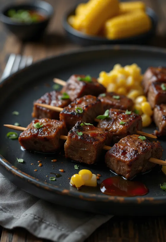 Anticuchos peruanske oksehjertespyd servert