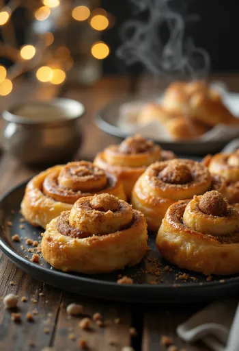 Kanelsnurrer drysset med melis, stekt gyllenbrune