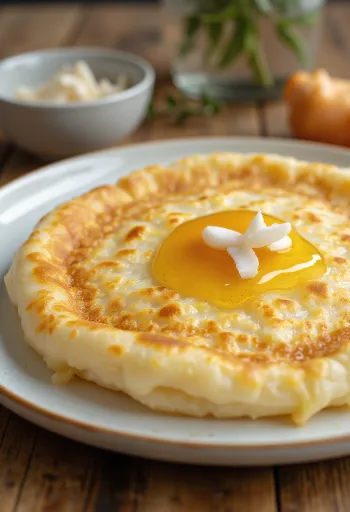 Honning-appam med honning, servert med smak av frisk banan og kokosmelk