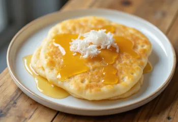 Honning-appam med honning, servert med smak av frisk banan og kokosmelk