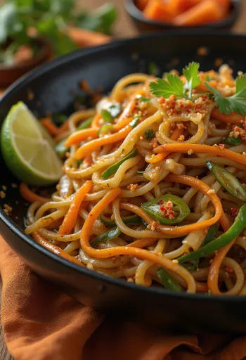 Mee goreng med grønnsaker i en skål, asiatiske nudler med soyasaus og sprø grønnsaker