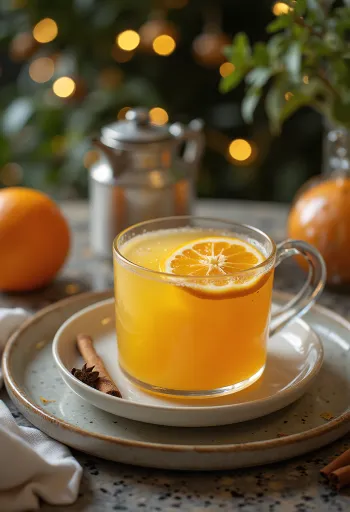 Appelsin- og hylleblomstpunsj varmende drikk pyntet med appelsinskiver og hylleblomst