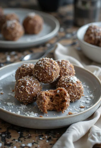 Kokosboller i en skål, rullet i kokosmasse