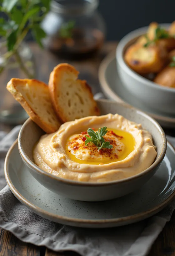 Auberginedipp med bakt paprika servert