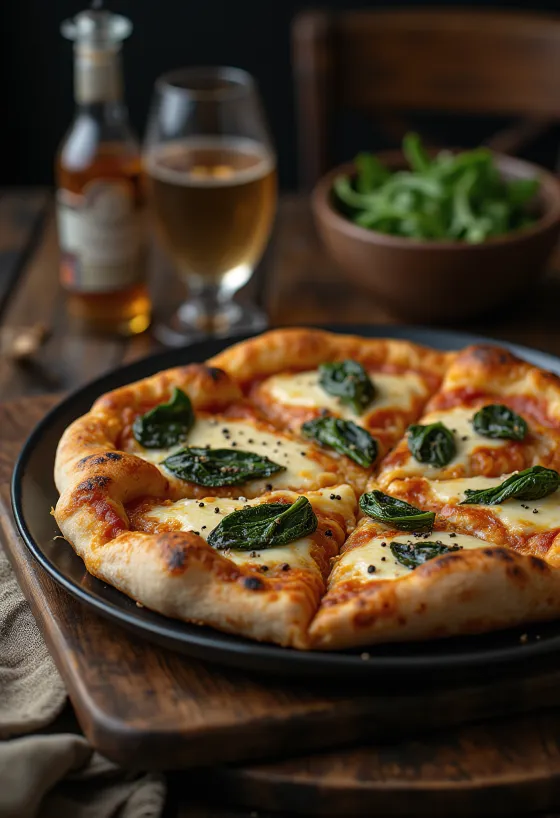 Tibetansk pizza servert med yak-ost og frisk spinat