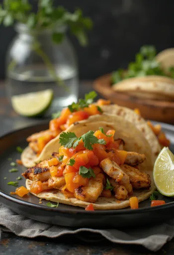 Tacos de Pollo con Salsa de Habanero servert