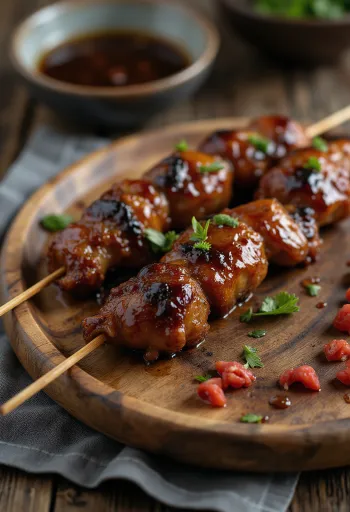 BBQ kyllingleverspyd servert