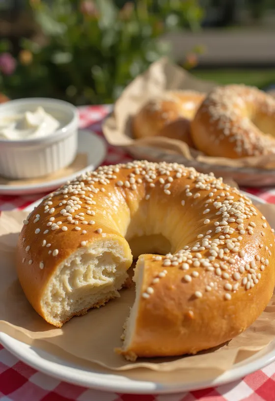 Nystekte klassiske bagels, med sprø og gyllenbrun skorpe
