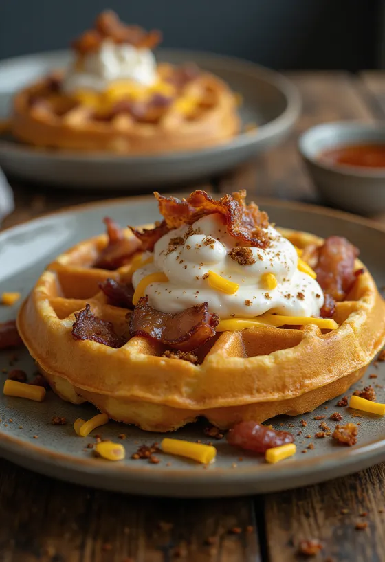 Salt middagsvaffel med ost og bacon