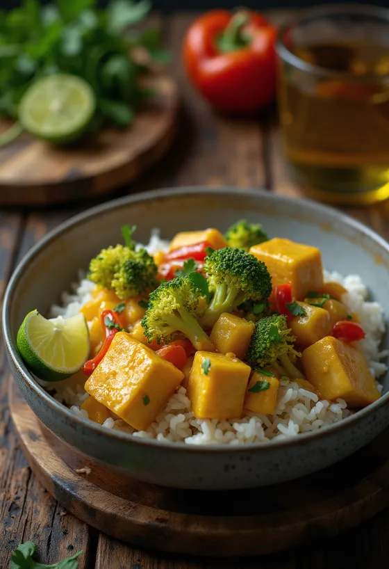 Grønnsakscurry med tofu og ris