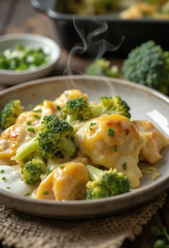 Kyllinggrateng med brokkoli, saftig kyllingfilet og smeltet ost på toppen