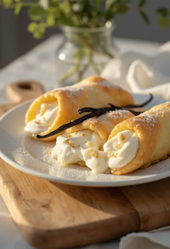 Cannoli med sprø deig, fylt med vanilje-ricottakrem