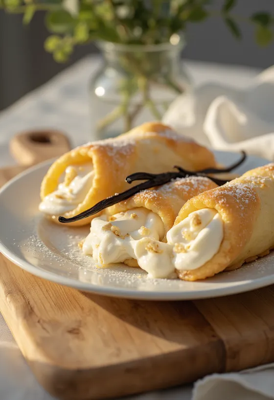 Cannoli med sprø deig, fylt med vanilje-ricottakrem