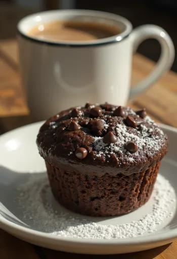 Sjokolademuffins med sjokoladebiter servert på et fat