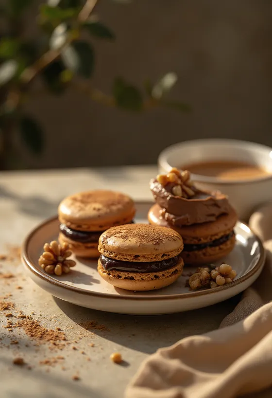 Macarons med valnøtter og sjokolade