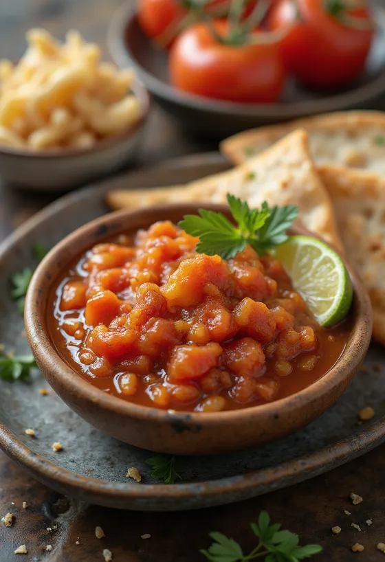 Kanel-tomat-lime chutney servert