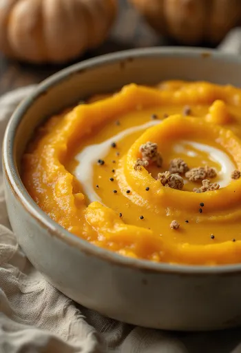 Kremet gresskarpuré i en skål