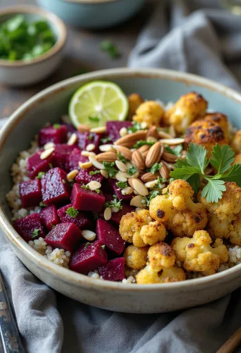 Buddhabolle med rødbete, blomkål og lime
