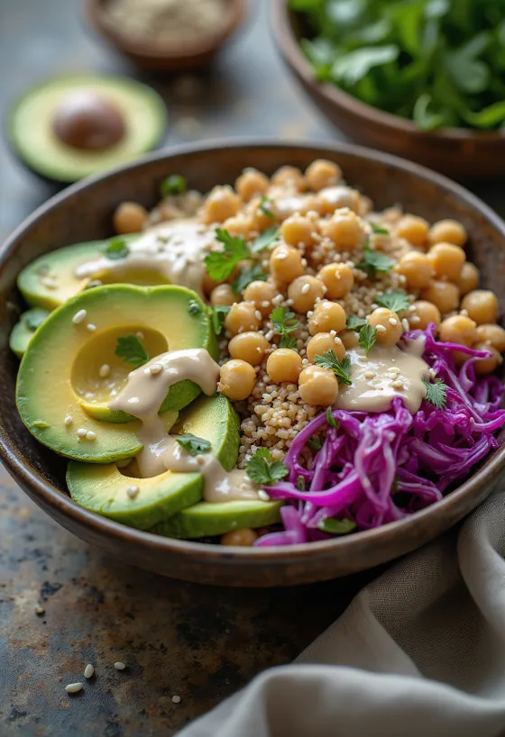 Buddha bowl med kikerter og fargerike grønnsaker