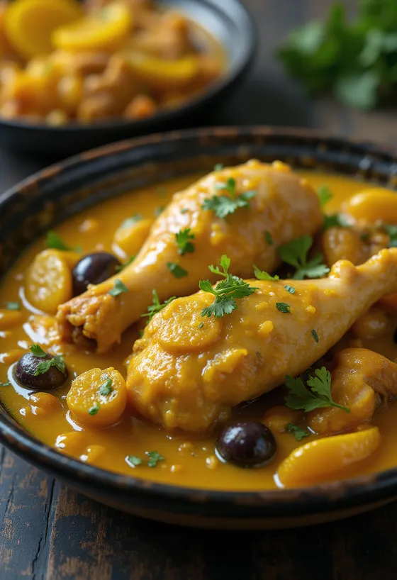 Tagine chicken with preserved lemons servert i en tradisjonell tagine