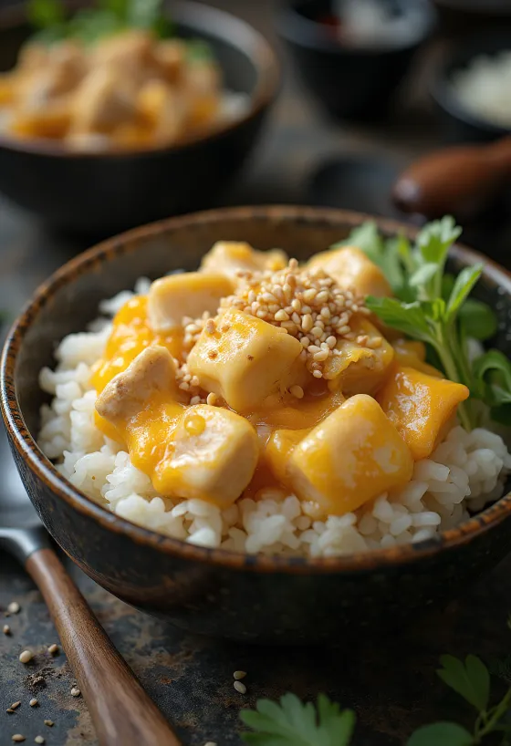 Oyakodon med tarako torskerognfyll servert fersk