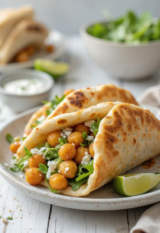 Vegansk gyros pita med kikerter og tofu