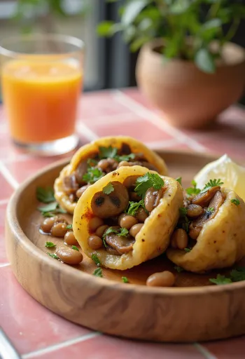 Acarajé med sopp i gyllenbrun stekt deig