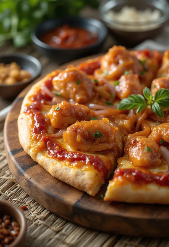 Barbecue chicken pizza med grillet kylling og rødløk
