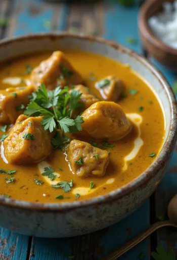 Oksekjøtt-curry servert med kokosmelk og krydder