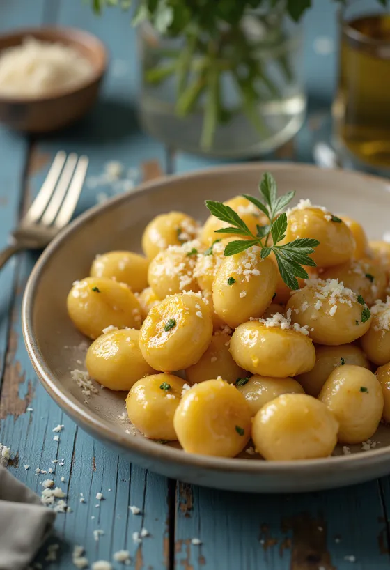 Gnocchi med hvitløk servert