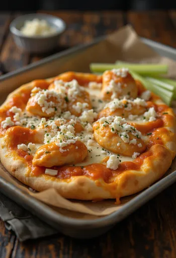 Buffalo chicken pizza med sterk kylling og blåmuggost