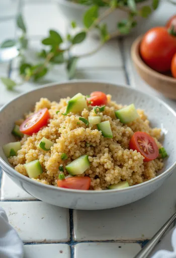 Quinoasalat med tahinidressing servert
