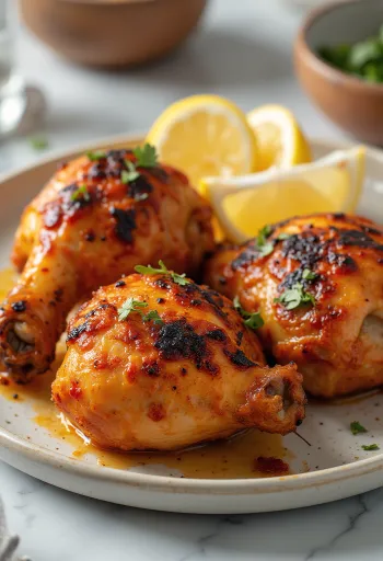 Tandoori kylling stekt i yoghurtmarinade, servert med friske urter