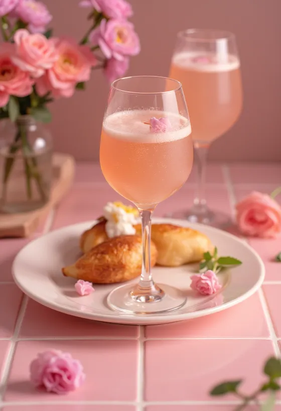Bellini cocktail pyntet med fersk ferskenpuré og prosecco