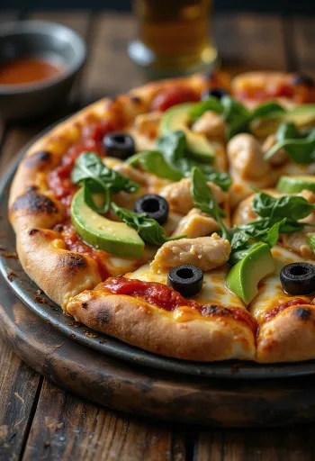 California Pizza med fersk avokado, kyllingbryst og spinat