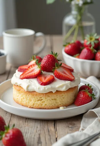 Jordbær- og mascarponekake i elegant servering