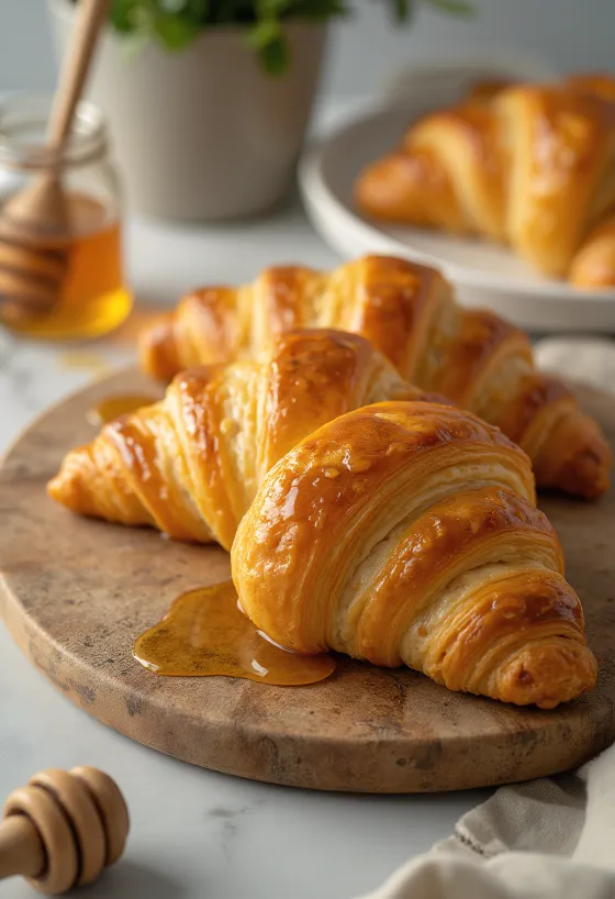 Croissant med honning servert