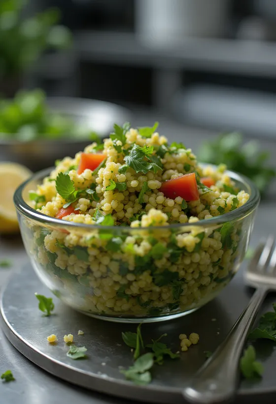 Quinoa tabbouleh servert med friske urter