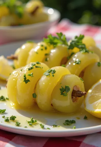 Fylte vinblader med lammekjøtt, mediterran rett servert med yoghurt og sitron