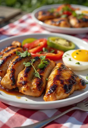 BBQ kyllingbryst servert med grillede grønnsaker