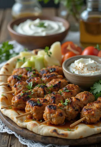 Kafta servert med ferskt pitabrød og salat
