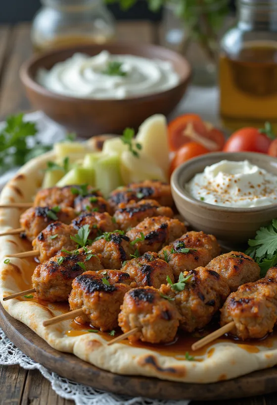 Kafta servert med ferskt pitabrød og salat