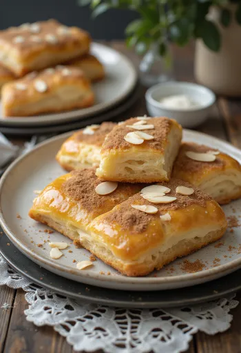 Kanelstang med mandler, nystekt, drysset med kanel og mandler