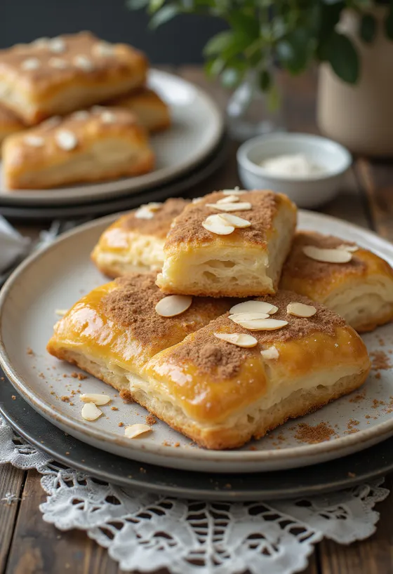 Kanelstang med mandler, nystekt, drysset med kanel og mandler