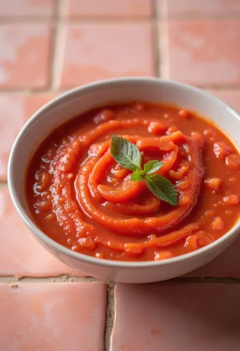 Paprika- og tomatsaus servert