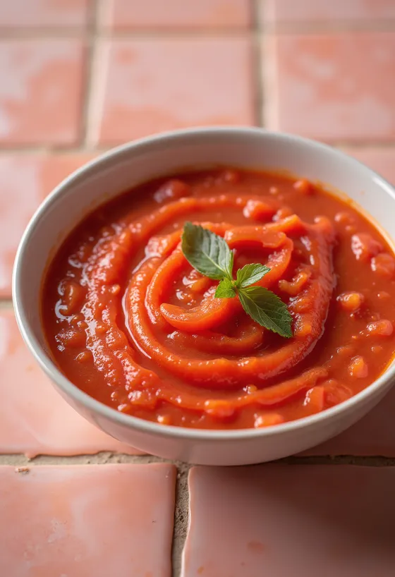 Paprika- og tomatsaus servert