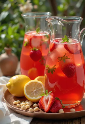 Jordbærlimonade servert i glass